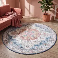 FRAAI Tapis rond vintage | Azara Bleu Clair | Ø 120cm | Bleu | Rond | Tapis