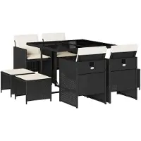 vidaXL Salon de jardin 9 pièces avec coussins noir poly rotin