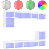 vidaXL Meuble-paroi 8 pièces avec éclairage LED Blanc Matériau dérivé du bois