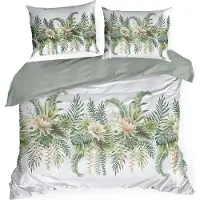 Eurofirany Draps de satin 220x200 printemps 30 feuilles blanches vertes