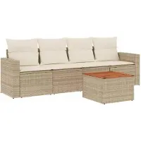 vidaXL Salon de jardin avec coussins 5 pcs beige résine tressée