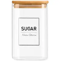 Vivalto | Récipient en verre - Bocal à provisions - 1,2 l - Transparent - pour sucre - avec couvercle en bambou - Verre