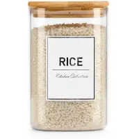 Vivalto | Récipient en verre - Bocal de stockage - 1,2 l - pour le riz - avec couvercle en bambou - Transparent - Verre