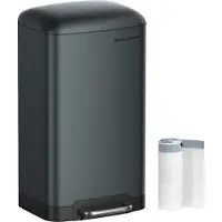 Songmics , poubelle de 30 litres, poubelle à pédale en acier inoxydable, avec seau intérieur et couvercle, système de fermeture douce, étanche, couleur gris fumée, modèle LTB01GS