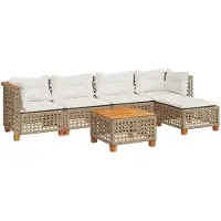 vidaXL Ensemble de salon de jardin 5 pièces avec coussins Beige Poly Rattan