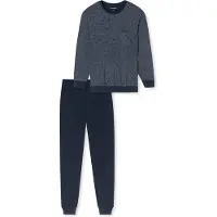 Schiesser Pyjama long bleu foncé / blanc