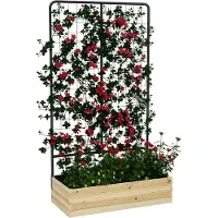 Outsunny : Jardinière surélevée avec support pour plantes grimpantes, bac de plantation en bois, idéal pour un jardin d'herbes aromatiques
