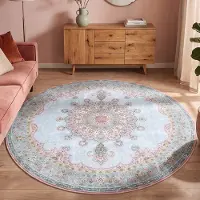 FRAAI Tapis rond vintage | Lily Medallion Bleu Clair | Ø 120cm | Bleu | Rond | Tapis