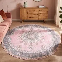 FRAAI Tapis rond vintage | Lily Medallion Rose | Ø 120cm | Rose | Rond | Tapis