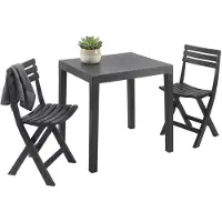 Dmora Ensemble salon d'extérieur Ortisei, ensemble de jardin avec 1 table rectangulaire et 2 chaises pliantes, Pic Nic ensemble d'intérieur et d'extérieur, 100 % Italy, Anthracite