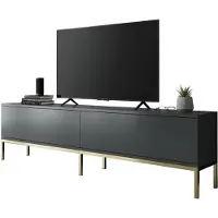 Dmora Armoire TV Regulus, support pour téléviseur de salon, sideboard bas de salon, base de support TV, 180x30h47 cm, anthracite et or