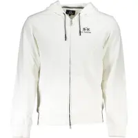 La Martina Hommes, Pull-over, Weisser Baumwollpullover für Männer mit Kapuze und Reissverschlusstaschen, Blanc, (L)