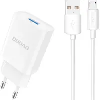 Dudao A4Eu Chargeur réseau Usb-A 2.1A - Blanc + Câble Usb-A - Micro Usb