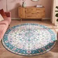 FRAAI Tapis rond vintage | Lily Oriental Bleu/Rose | Ø 140cm | Bleu | Rond | Tapis
