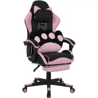 Puluomis Chaise de jeu avec repose-pieds, chaise de bureau chaise de bureau chaise de course ergonomique pivotante réglable en hauteur chat noir rose