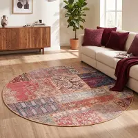 FRAAI Tapis patchwork rond | Moods Rustique No. 16 | Ø 115cm | Rouge | Rond | Tapis