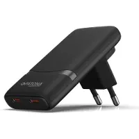 PATONA Chargeur Slim / 2 ports USB-C / 100–240 V / PD 65 W – GaN PD 3.0 / QC 3.0 / Noir