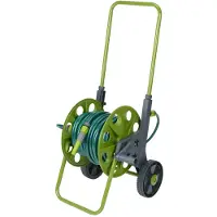 Kinzo Tuyau d'arrosage avec chariot - Incl. 30 m de tuyau, 4 raccords & buse d'arrosage - Tuyau flexible avec poignée - Pour le jardin, le nettoyage & la voiture - Design robuste - Vert