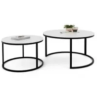 Idohome Table basse ronde 2en1 Lavo en haute brillance avec structure en métal Table basse de salon style moderne Table de salon 70x48 cm+50x42 cm (Ø x H) Couleur : Noir / Blanc brillant