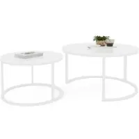 Idohome Grekpol Table basse ronde 2en1 Lavo en haute brillance avec structure métallique Table basse de salon Table de salon style moderne 80x48 cm+60x42 cm (Ø x H) Couleur : Blanc / Blanc brillant