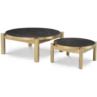 Casa Padrino Luxe Ensemble de Tables Basses Laiton / Noir - Tables de Salon en Acier Inoxydable avec Plateaux en Céramique - Meubles de Salon de Luxe