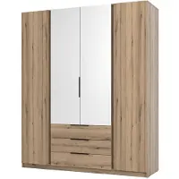 Selsey Kaja - Armoire 4 portes avec miroir & 3 tiroirs, 200 cm, chêne Evoke