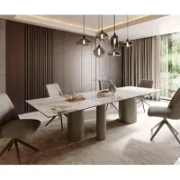 DELIFE Table à manger Edge 300x100 Céramique Minas Melange Blanc-Beige Troa Métal finition à effet Titane