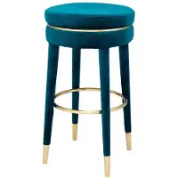 Casa Padrino tabouret de bar luxe bleu / laiton Ø 41 x H. 78 cm - Tabouret rond en velours - Meubles de luxe