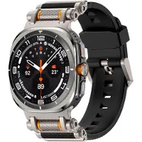 Wigento Pour Samsung Galaxy Watch Ultra 2 2025 / Watch Ultra 47mm silicone bracelet métallique noir / titane