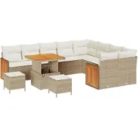 vidaXL Ensemble de canapés de jardin , 13 pièces, couleur beige et crème, en résine tressée (poly-rattan), pour 9 personnes