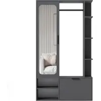 Idohome Armoire avec miroir ELIOR, côté gauche, couleur gris diamant, placard moderne pour l'entrée avec espace de rangement, barre de suspension et étagères