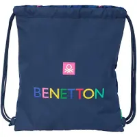 Benetton Sac à dos avec lanières Damero bleu marine 35 x 40 x 1 cm