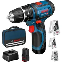 Bosch Professional GSB 12V-15 Perceuse-visseuse à percussion sans fil, 2x2,0Ah y compris jeu de 39 accessoires en sacoche, 1 pièce, 0615990GB1
