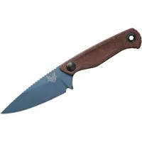 Benchmade Dacian 203BT-03 Blue Cerakote CPM MagnaCut, Brown Canvas Micarta couteau fixe, étui en cuir et kydex