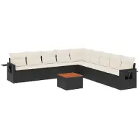 vidaXL Ensemble de 10 canapés de jardin avec coussins noir poly rotin