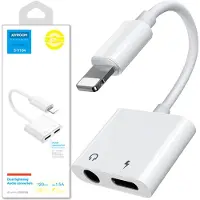 JOYROOM Adaptateur S-Y104 Słuchawkowy Lightning - Lightning / Mini Jack 3.5Mm - Biały