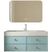 360Home Lavabo en pierre frittée, ensemble de meubles de salle de bains, 140 x 55 cm, meubles de salle de bains, armoires de salle de bains, meuble-lavabo, miroir à LED, bleu /LSC140/