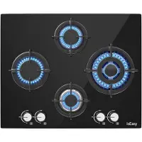 IsEasy Mgbg-604b Glass Gas Hob 4 Burners Argenté One Size / EU Plug 220V