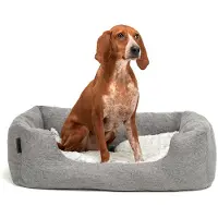 Lionto Lit douillet pour chiens, lit confortable pour chiens avec coussin réversible amovible, fond antidérapant, 80x60 cm, gris