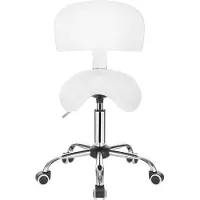 OEM Tabouret de coiffeur ergonomique Pranay - Avec dossier - Tabouret de coiffeur - Réglable en hauteur - Sur roulettes - Chaise de bureau, tabouret, tabouret de travail - Cuir - Blanc