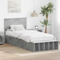 vidaXL Cadre de lit avec étagère, gris béton, 70 x 190 cm, aggloméré