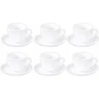 Wilmax England Ensemble de 6 tasses à café Wilmax de 110 ml avec soucoupes, en porcelaine blanche