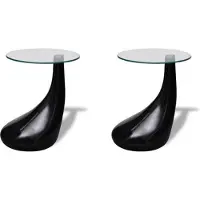 vidaXL Tables basses 2 pcs. avec plateau rond en verre noir brillant
