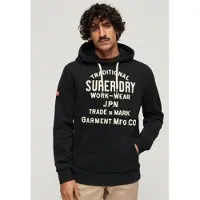 Superdry pour homme. M2013576A Sweat à capuche noir Workwear avec graphisme floqué (M), Casuel, Coton, Manche longue