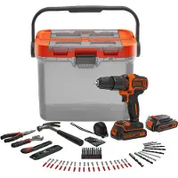 Black & Decker KIT BRICO : Perceuse Perc 18V BLACK+DEKKER - avec 2 batteries 1,5Ah , 6 outils, 60 accs, 12 clés et boîte - BCKSB04-QW