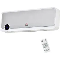 HOMCOM Radiateur mural soufflant oscillant 2000 W - chauffage céramique PTC - 3 niveaux de puissance - télécommande incluse blanc argenté