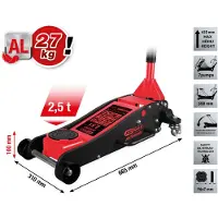 Ks Tools performance Cric hydraulique en aluminium, 2500 kg, hauteur de levage : 100-450 mm