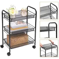 HomeShopXL Chariot de cuisine sur roulettes - Chariot de service - Chariot de cuisine - 3 niveaux - Noir - 44 x 26 x 64 cm