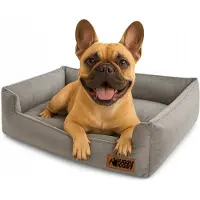 HUGGY DOGGY Lit pour chien gris en velours pour Bulldog, Beagle, Cavalier, L