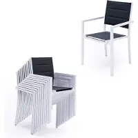 Happy Garden Salon de jardin LAMPEDUSA extensible en textilène gris 10 places - aluminium blanc